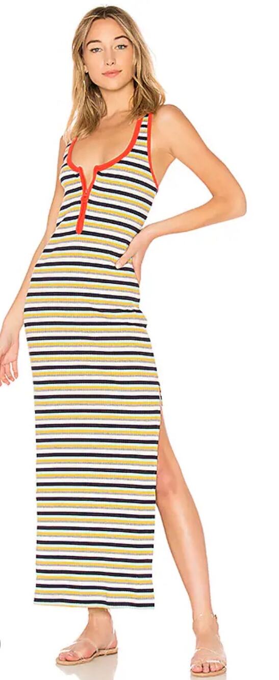 Splendid x Margherita Banda Maxi Dress Stripe Ribbed Racerback Large